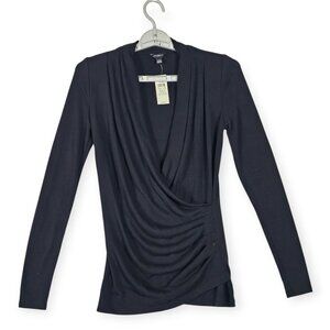 Ann Taylor Black Drape Front Long Sleeve Blouse Women's Size XXS NWT